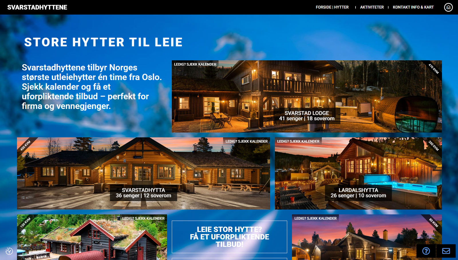 Store hytter til leie på Svarstad | SVARSTADHYTTENE