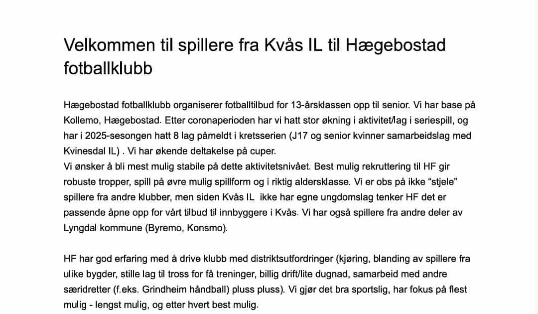 Kvås idrettslag på nett