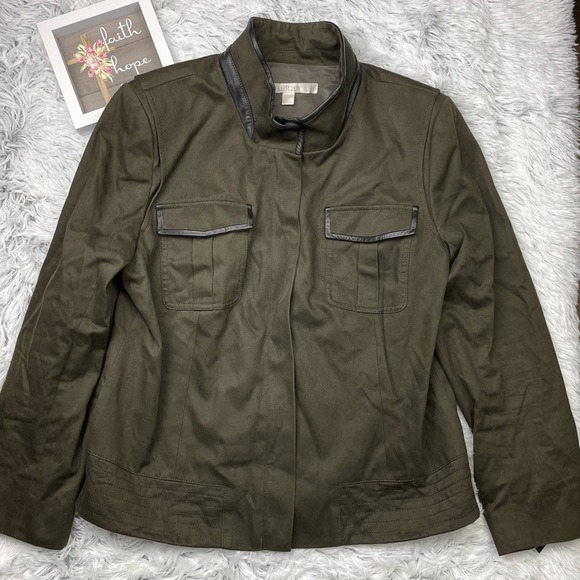 Nordstrom Collection Military Style Leather Trim Jacket !