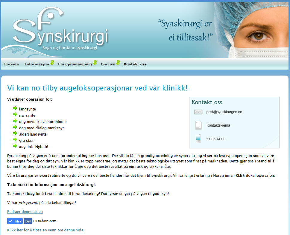 Sogn og fjordane synskirurgi | Synskirurgi er ei tillitssak!