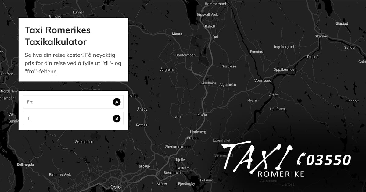 Taxi Romerike | Få fastpris i kalkulatoren vår | Taxiselskap i Ullensaker